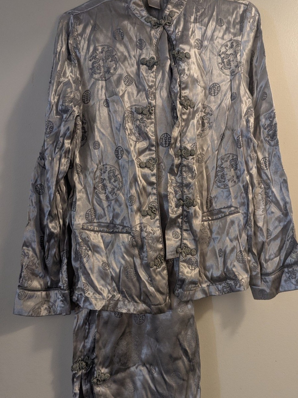 Willow Blossom Vintage Silver Metallic Japanese Inspired Pajama Set Size Medium